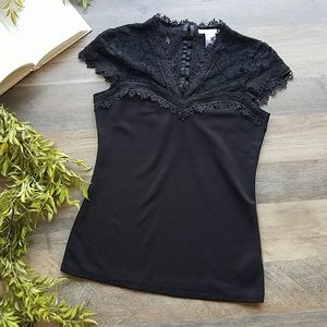 • H&M • Black Lace Capped Sleeve Top